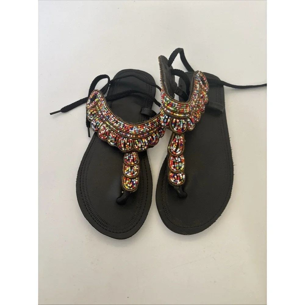 Masai Maasai African Leather Sandals *8-9 US Handcrafted Beaded Boho Hippie Chic